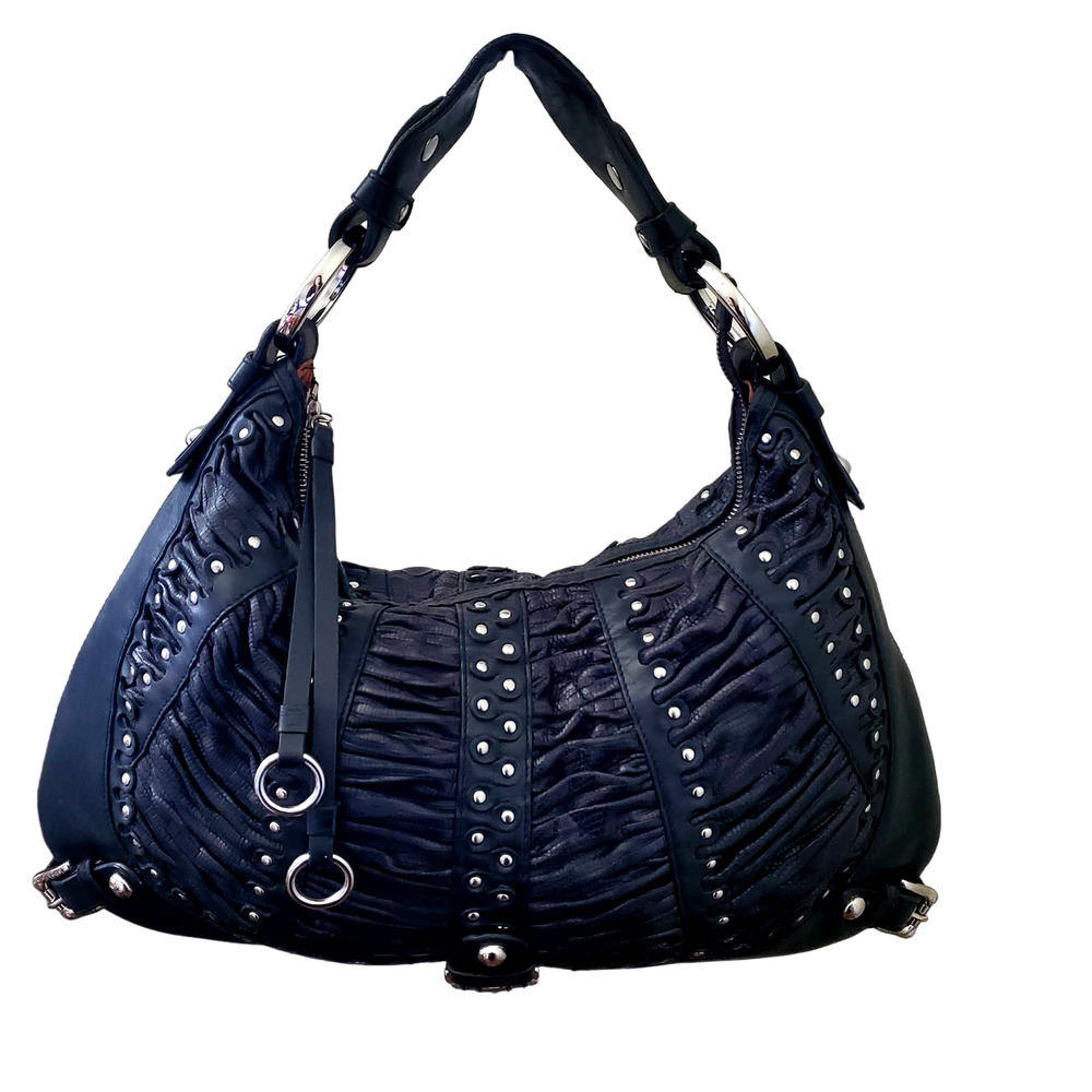 Isabella Fiore Large Shoulder Hobo Black Leather Snake Handbag-Vintage Luxury